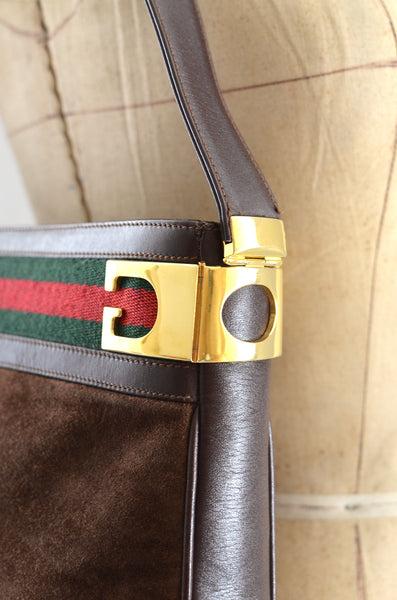 Rare 1970s Gucci Suede Shoulder Bag