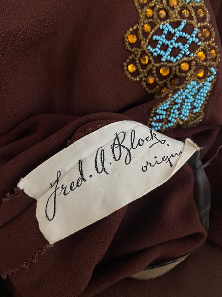 Vintage Egyptian Style Fred A. Block Beaded Dress