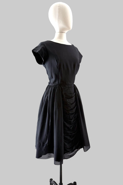 1950s Black Chiffon Dress