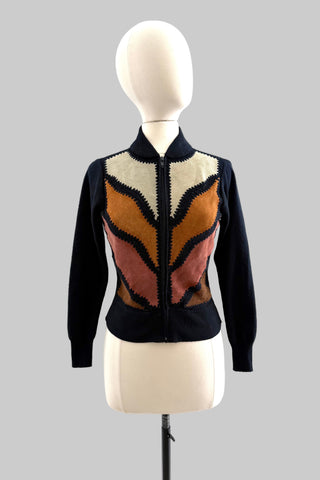 1970s Suede Zip-Up Cardigan