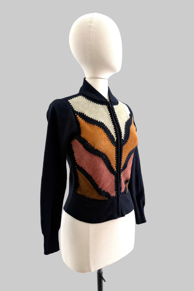 1970s Suede Zip-Up Cardigan