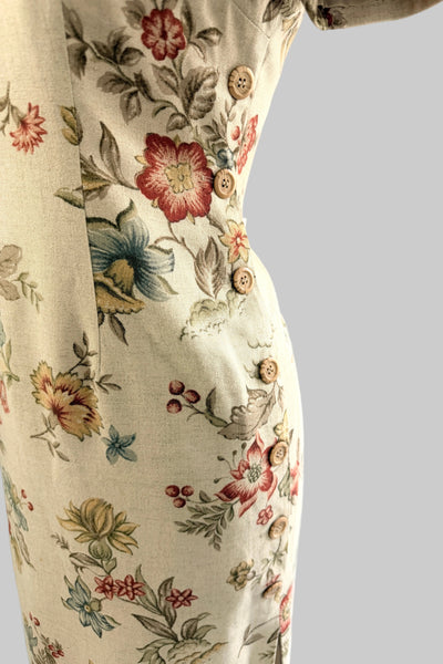 Vintage Side Button Floral Dress
