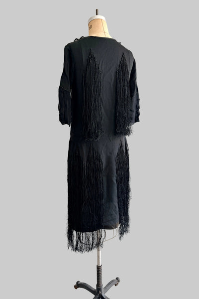Antique 1920s Black Fringed Flapper Dress