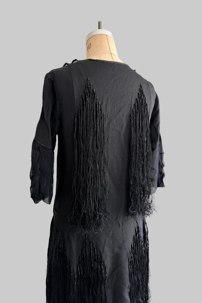 Antique 1920s Black Fringed Flapper Dress