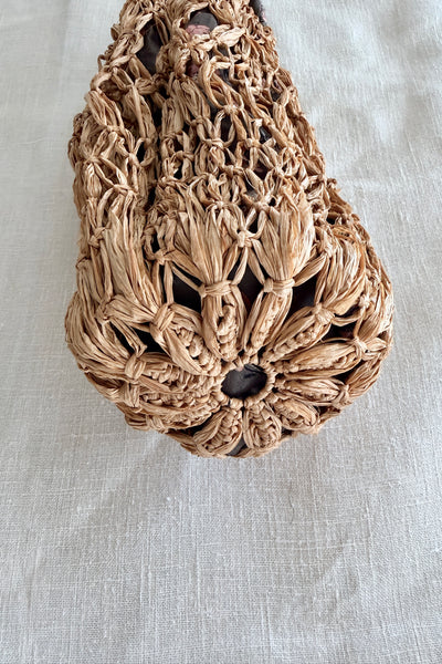 Antique 1900s Drawstring Straw Purse Bag