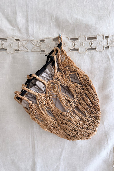 Antique 1900s Drawstring Raffia Bag