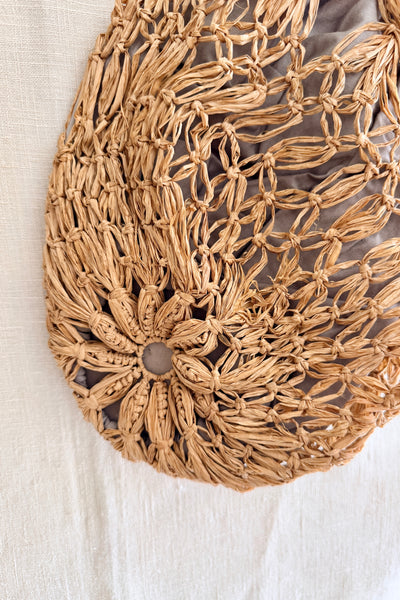 Antique 1900s Drawstring Raffia Bag