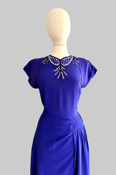 Vintage 1940s Blurple Long  Gown