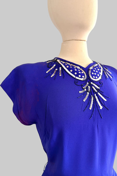 Vintage 1940s Blurple Long  Gown