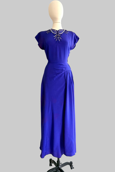 Vintage 1940s Blurple Long  Gown