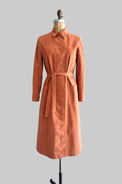 Vintage 1970s Apricot Ultrasuede Shirt Dress