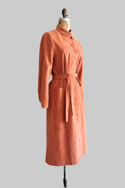 Vintage 1970s Apricot Ultrasuede Shirt Dress