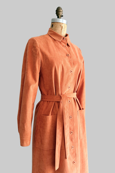 Vintage 1970s Apricot Ultrasuede Shirt Dress
