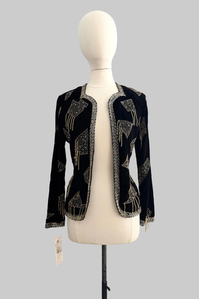 Vintage 90s Black Velvet Beaded Jacket