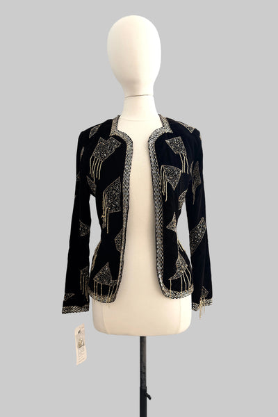 Vintage 90s Black Velvet Beaded Jacket