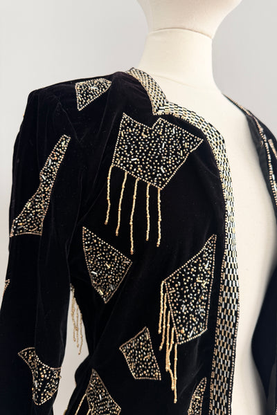 Vintage 90s Black Velvet Beaded Jacket
