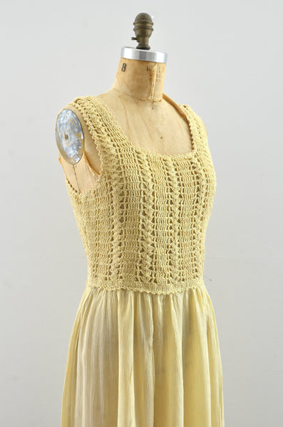Vintage 1970's Crochet Cotton Gauze Dress Tunic