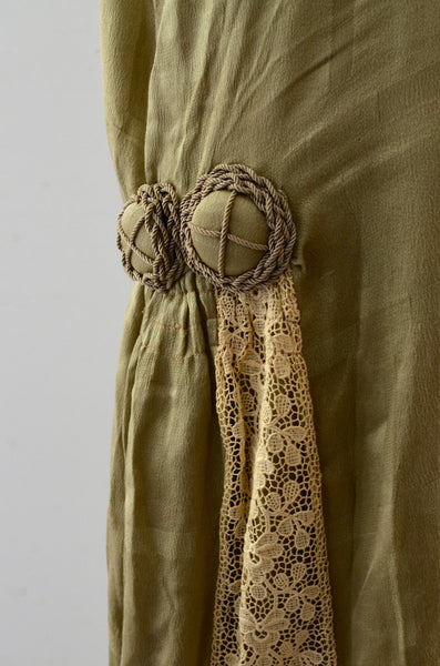 1920's Loden Green Silk Dress