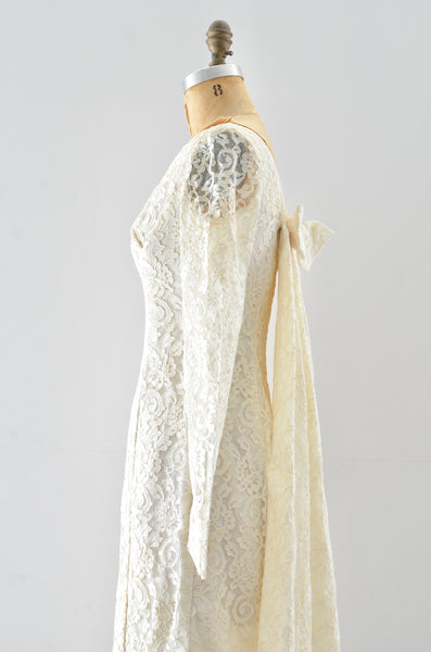 60's "Watteau" Lace Party Dress / XS S
