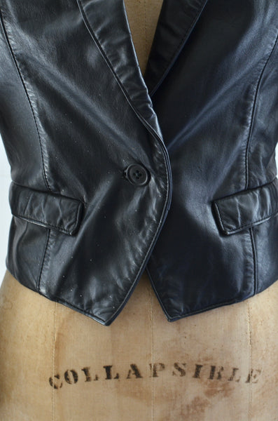 Vintage Cropped Leather Jacket / XS S