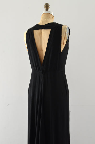 1930's Beaded Hem Rayon Party Dress / S