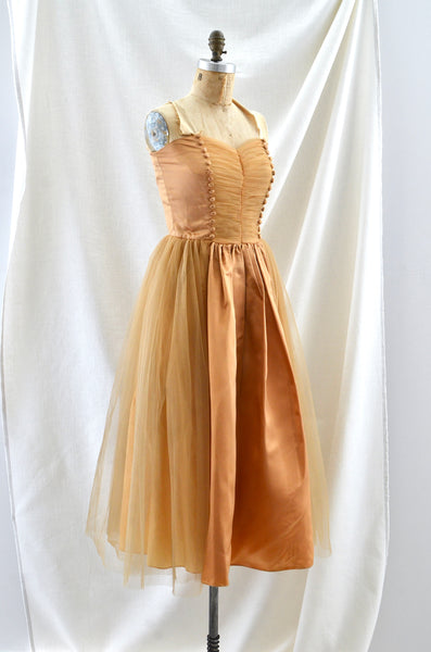 Sunset Orange Vintage 1950's Strapless Tulle Dress