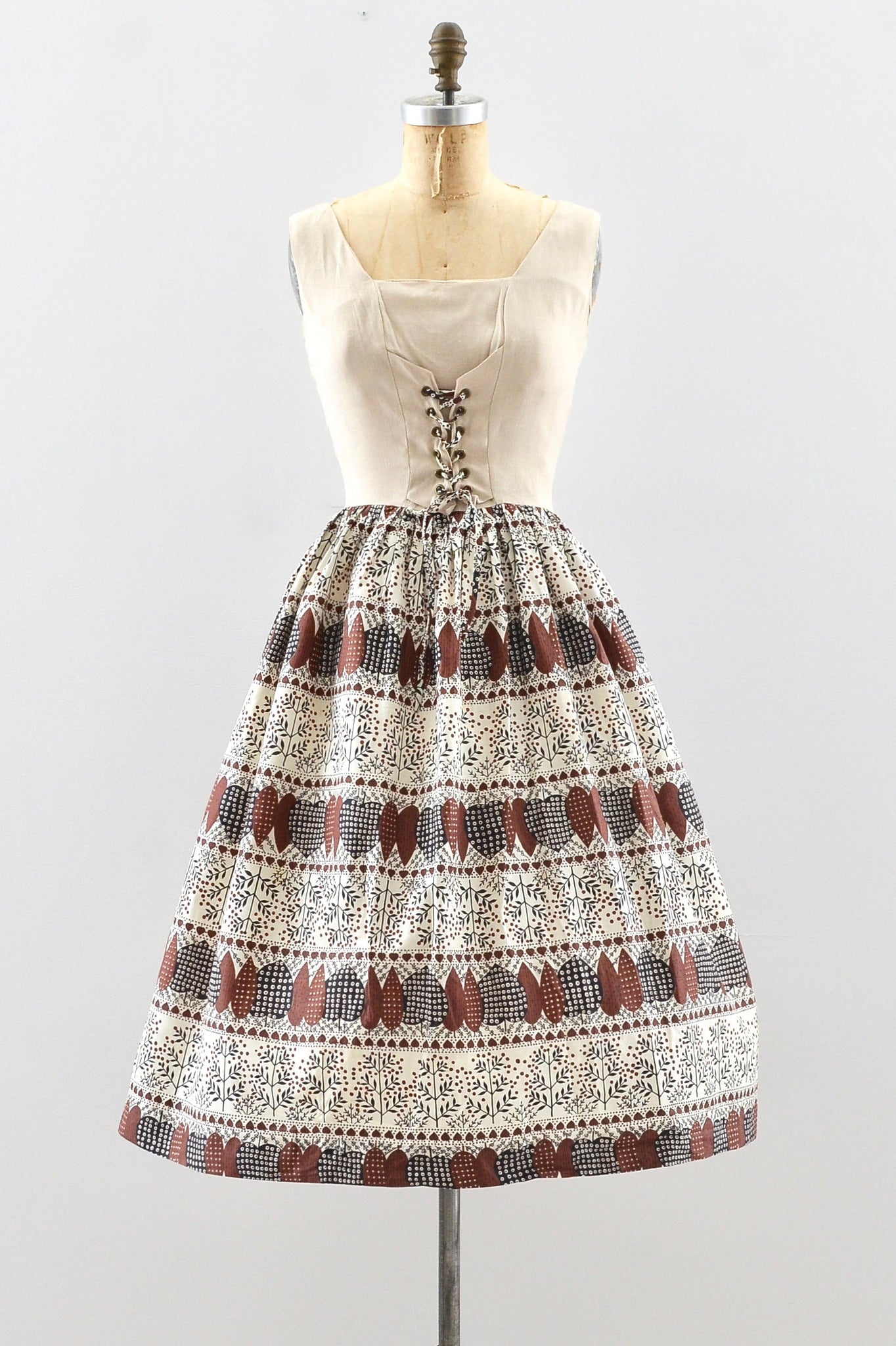 Vintage 50's Novelty Lace-Up Dress / S M