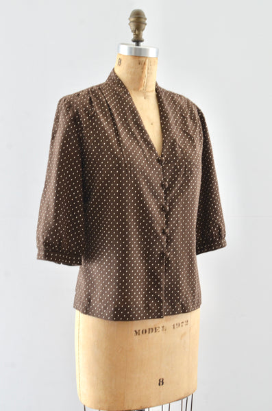 60's Polka Dot Blouse / S M