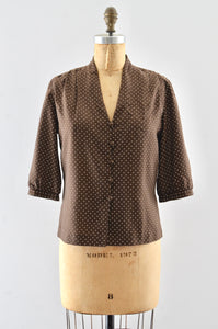 60's Polka Dot Blouse / S M