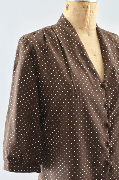 60's Polka Dot Blouse / S M