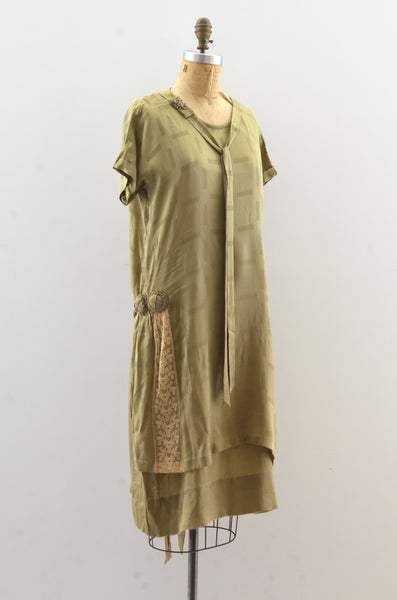 1920's Loden Green Silk Dress