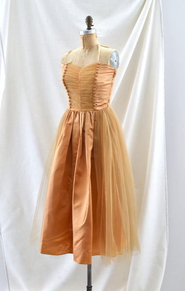 Sunset Orange Vintage 1950's Strapless Tulle Dress