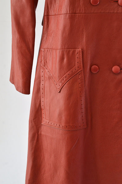 Burnt Sienna Leather Coat / S