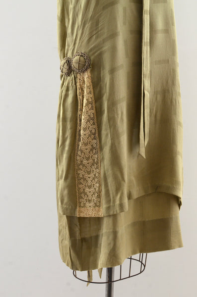 1920's Loden Green Silk Dress