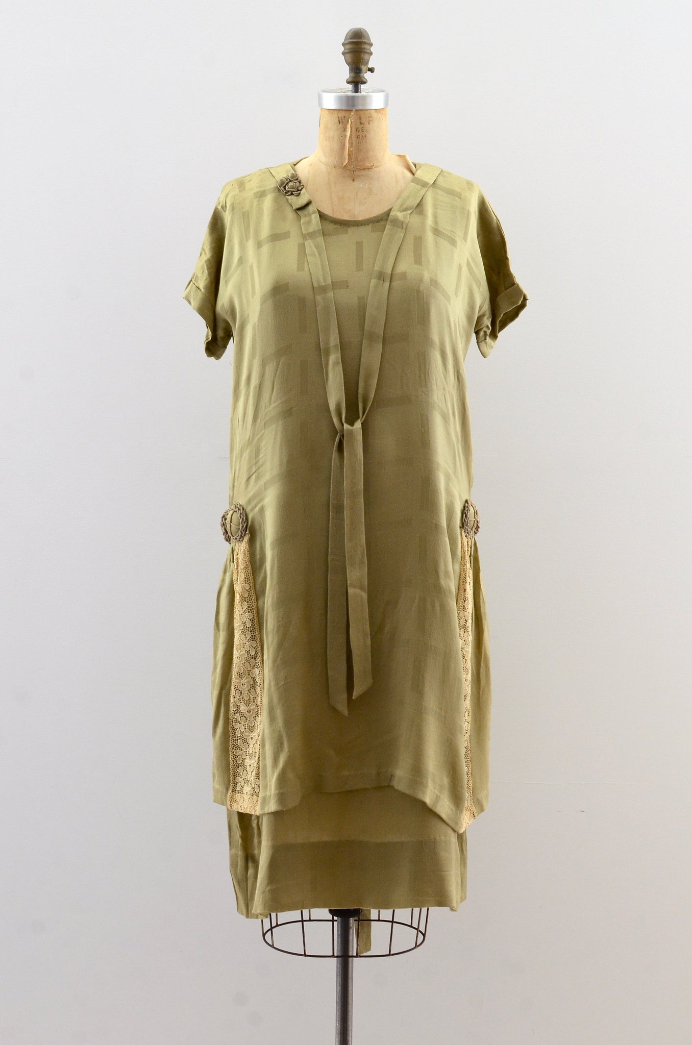 1920's Loden Green Silk Dress