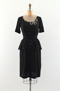 Vintage 1940's Studded Peplum Dress / S