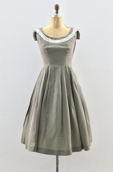 50's Rhinestone Studded Dress / xs