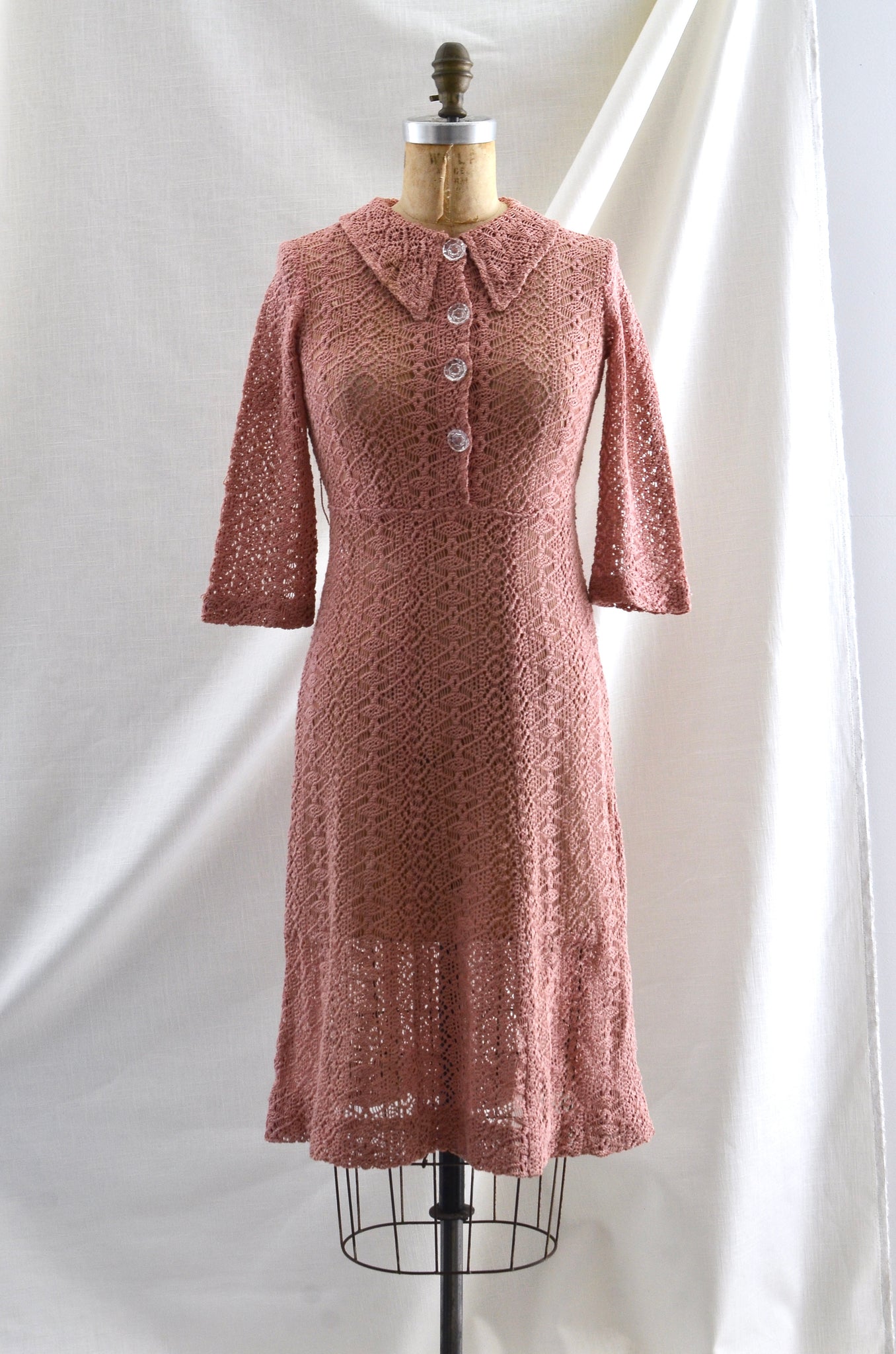 Vintage 1930's Dusty Rose Lace Dress