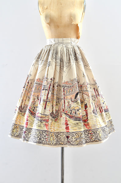 Vintage 1950's Saul Steinberg Venice Print Novelty Skirt / XS S
