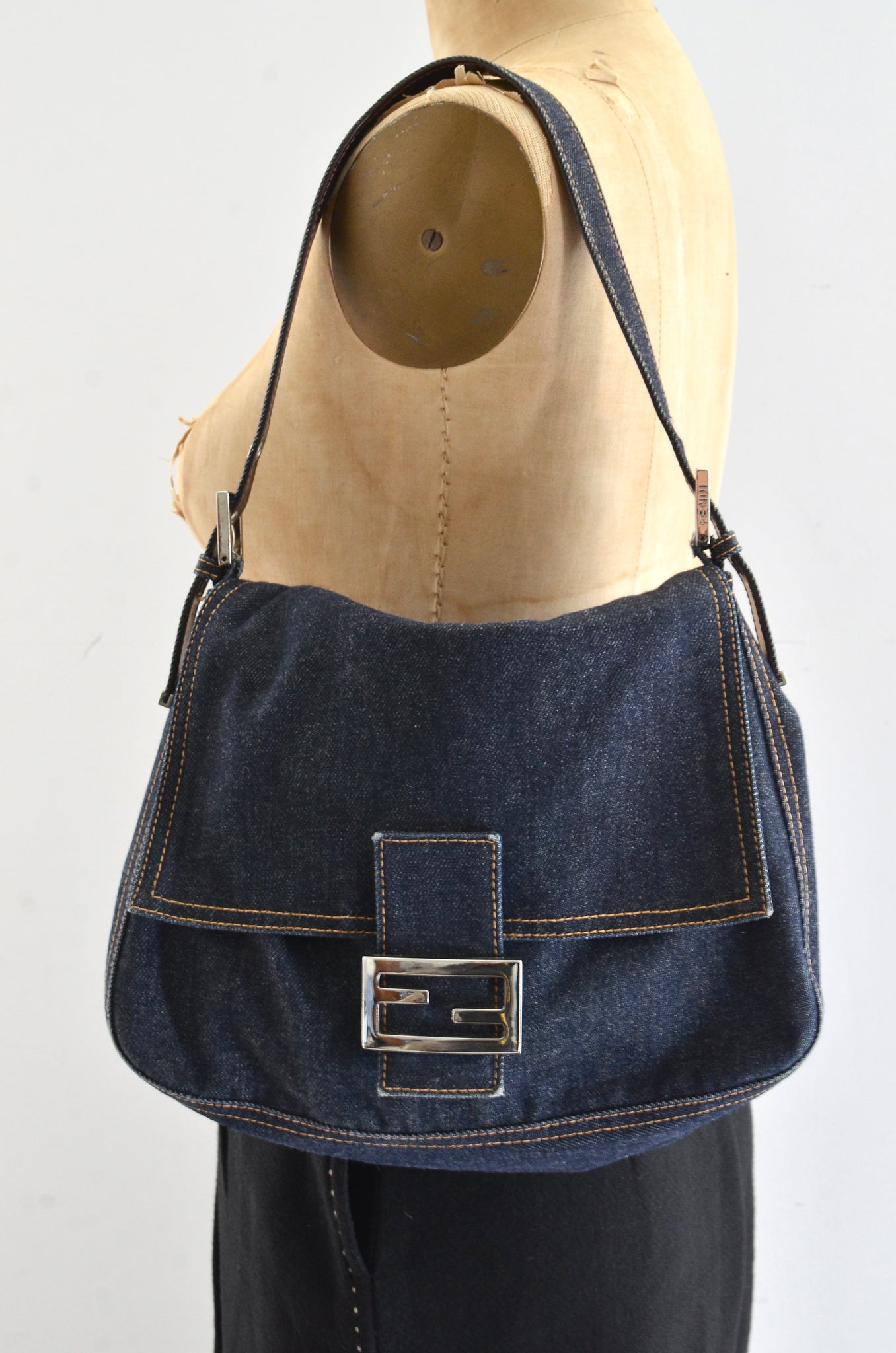 WESTY Bag Denim Fabric Baguette Shoulder Bag