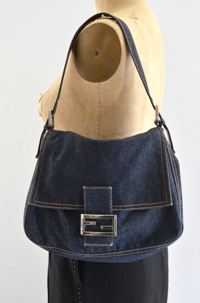 Fendi Denim Mamma Baguette Shoulder Bag