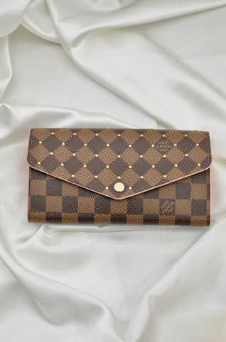 Louis Vuitton Damier Ebene Studded Sarah Wallet Rose Ballerine