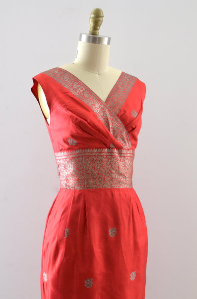 Vintage 50's Red Silk Dress Set