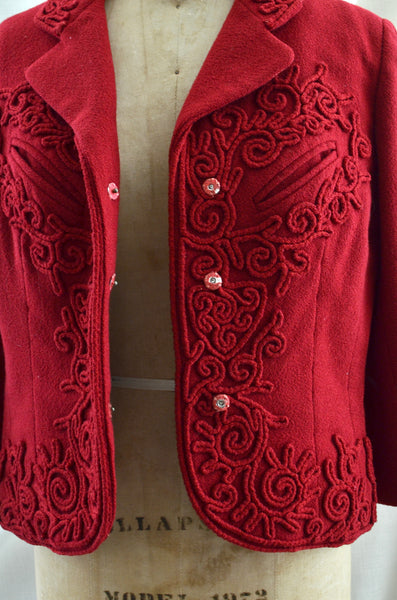 Vintage 1950's Soutache Red Jacket