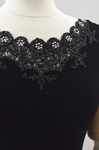 40's Black Beaded Blouse