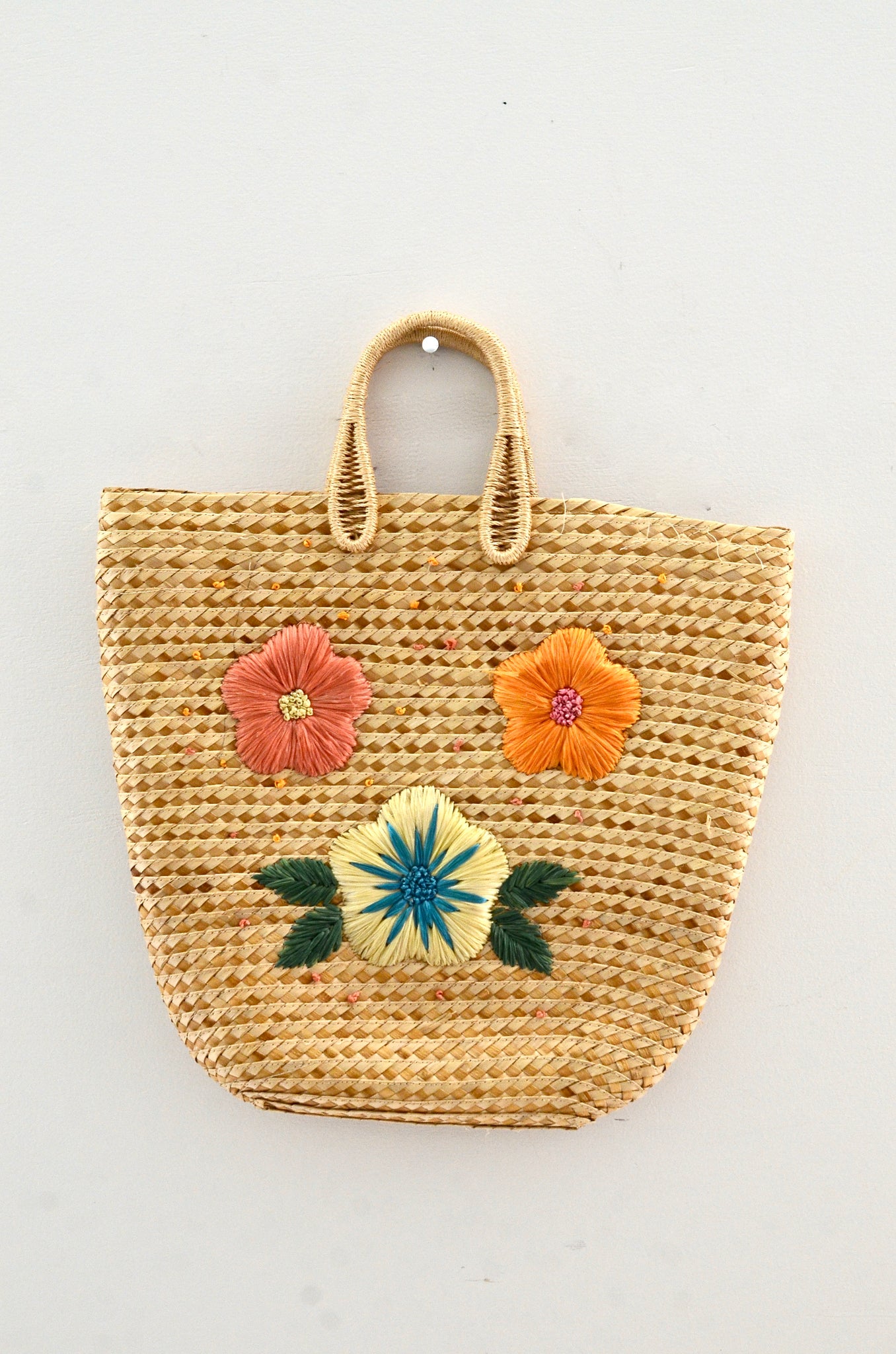 60's Embroidered Straw Bag
