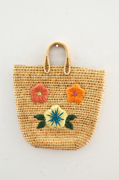 60's Embroidered Straw Bag