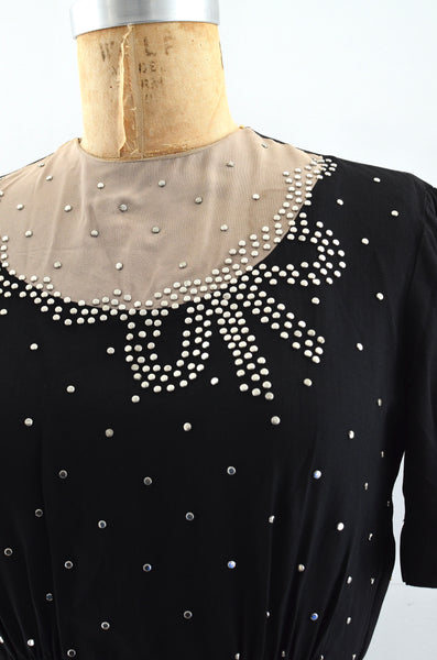 Vintage 1940's Studded Peplum Dress / S