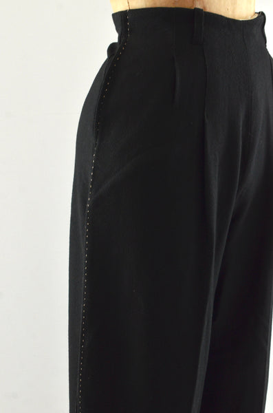 Paramount Hollywood 1940's Wool Contrast Stitch Trousers  / S M