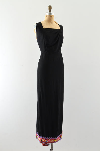 1930's Beaded Hem Rayon Party Dress / S
